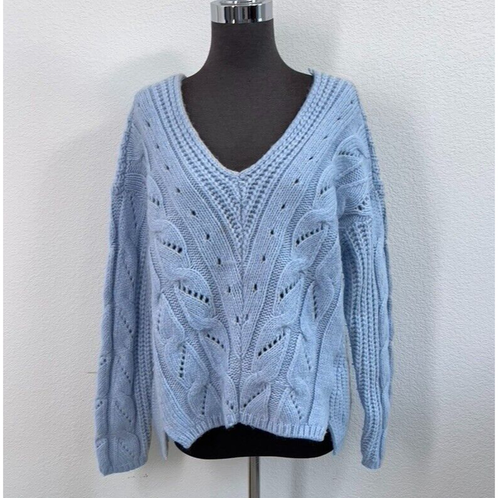 Anthropologie Sweater Women Small Blue Ramona Cable Knit V Neck